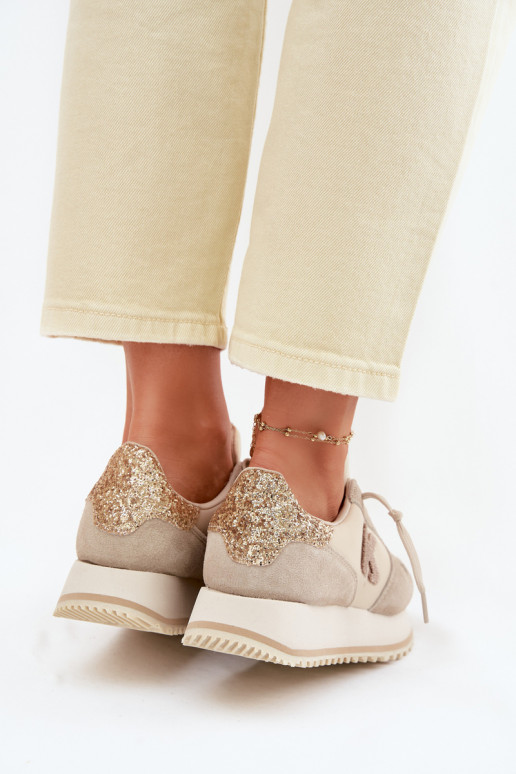 Leer van suède Sneakers model schoenen Dames met platform Kobbo 100103 beige