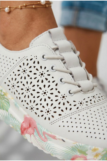 Dames leren schoenen met perforaties Telina witte kleur 2