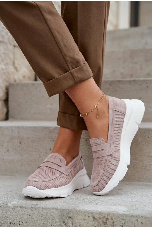 Vinceza 79626 damesmokassins van natuurlijk suède met plateau in zand