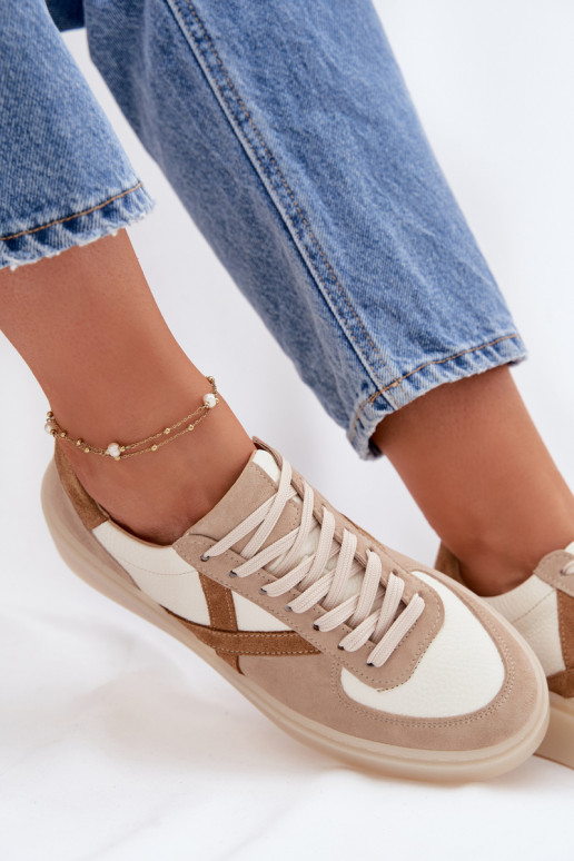 Leer van suède Sneakers model schoenen Dames Zazoo N1108S5 beige