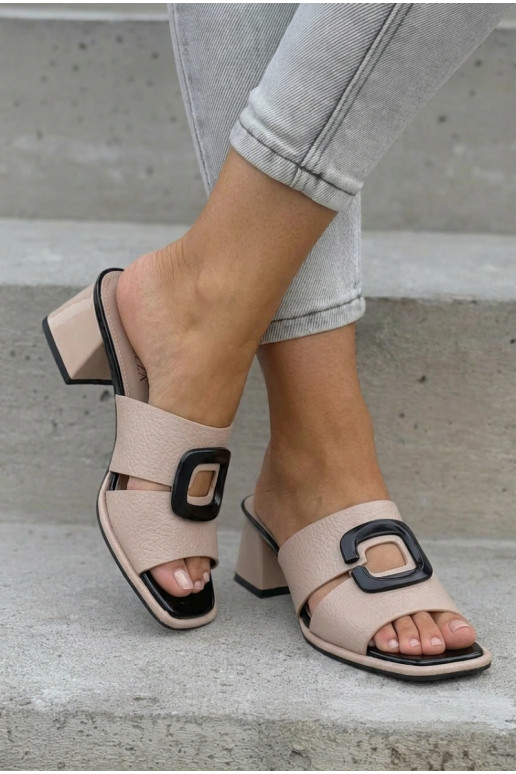 Damespantoffels Uitknippen I met gespen met hakken Vinceza 62284 beige