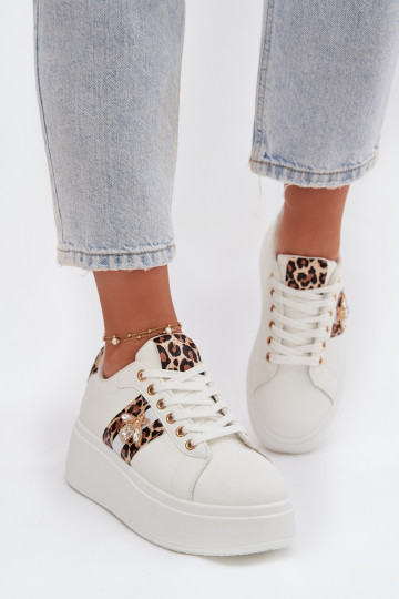 Dames sportschoenen met platform en sluiting wit met leopardprint Palvessa