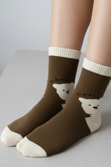 Bruine sokken met teddybeer Sella 2