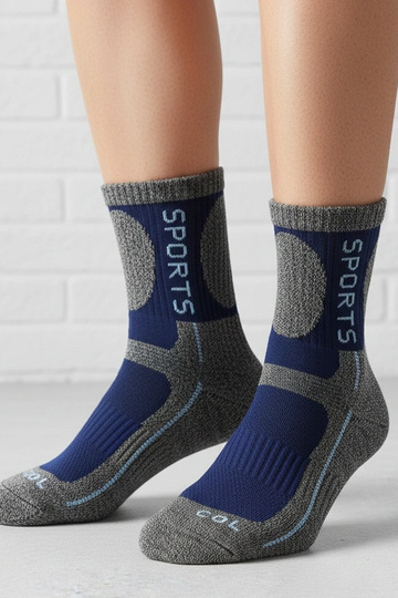 Grijze warme sokken met een donkerblauwe accent Siera 2