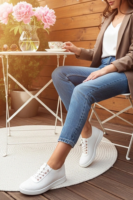 Witte instap perforatiesportschoenen...