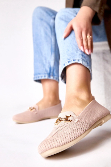 Roze stoffen mocassins met gouden decoratie Mathilde