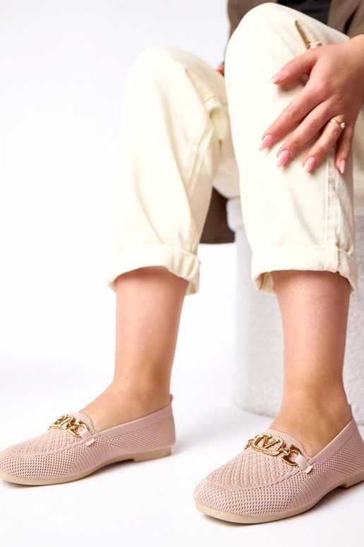 Roze stoffen mocassins met gouden...