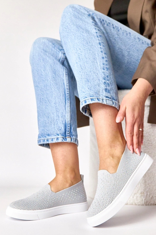 Grijze instap sneakers van stof met...