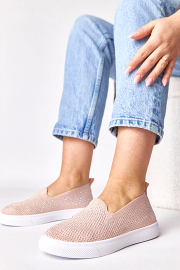 Roze textiele instap sneakers met zirconia Gabrielle