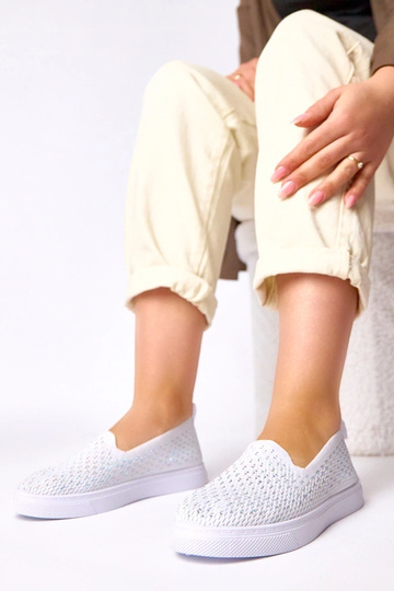 Witte textiele instap sneakers met zirconia Gabrielle