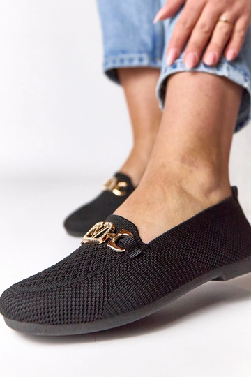 Zwarte textiele loafers met gouden decoratie Bianca