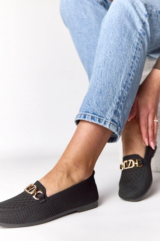 Zwarte textiele loafers met gouden...