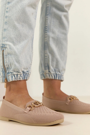 Roze textiele loafers met gouden decoratie Bianca