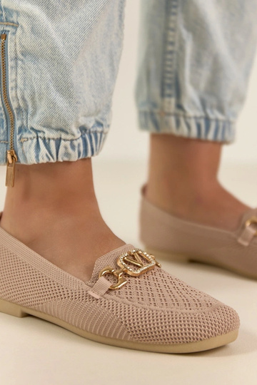 Roze textiele loafers met gouden decoratie Bianca 2