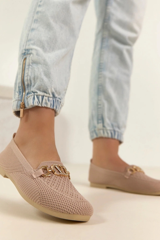 Roze textiele loafers met gouden...