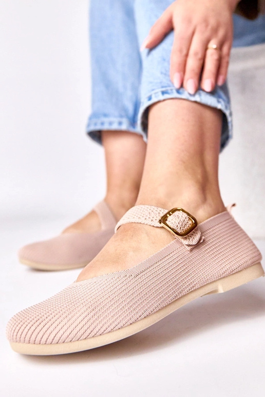 Roze textiele ballerina's met bandje...