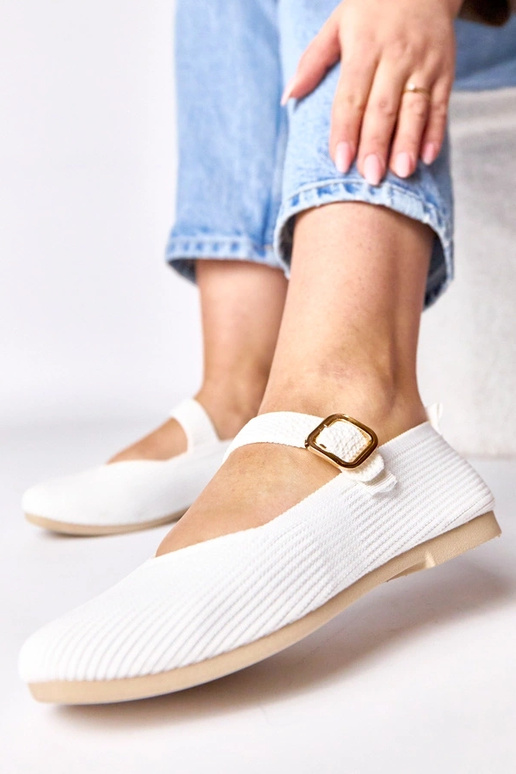 Witte textiele ballerina's met bandje...