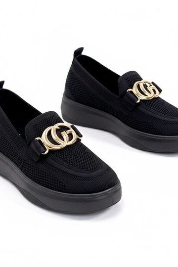 Zwarte instap stoffen sneakers met gesp Catherine