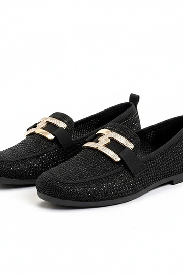 Zwarte mocassins versierd met zirconia Penelope