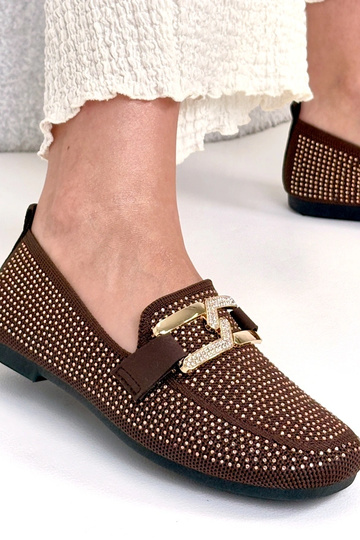 Chocoladekleurige mocassins versierd met zirconia Penelope 2