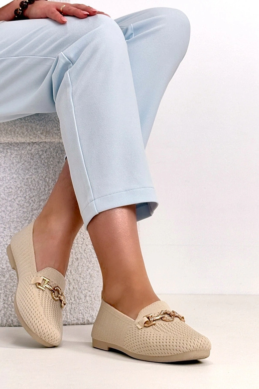 Zandkleurige stoffen mocassins met...