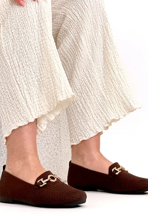 Bruine stoffen mocassins met gouden...