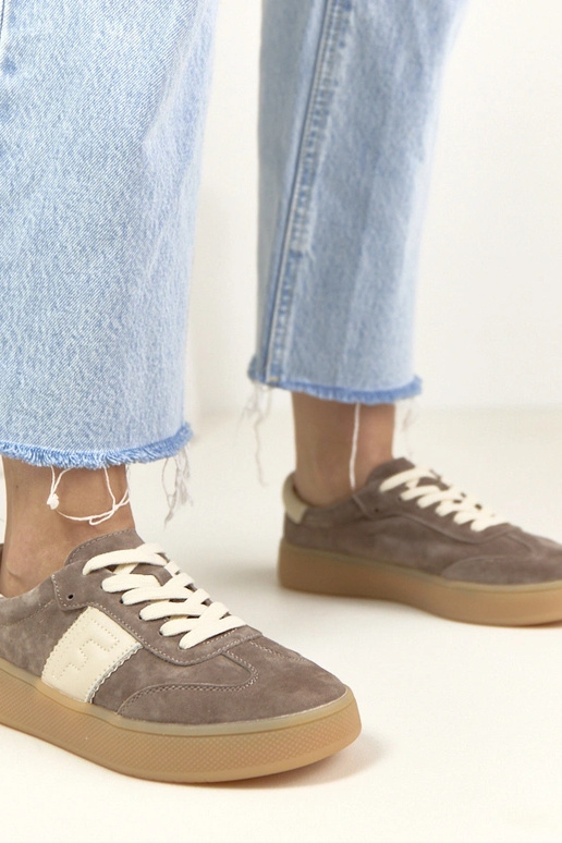 Donkerbruine leren sneakers met...