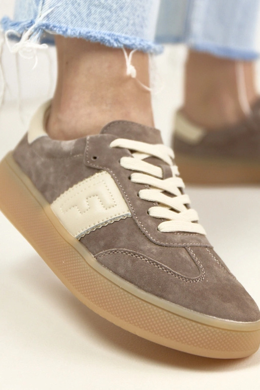 Donkerbruine leren sneakers met...