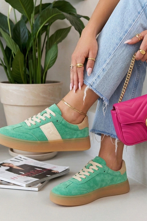 Groene leren sneakers met platform...