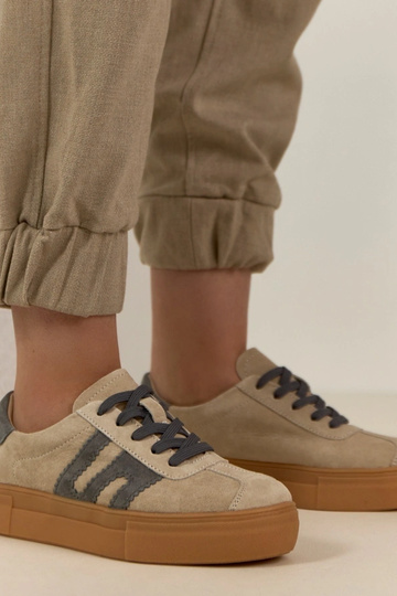 Beige leren sneakers met... 2