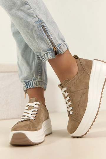 Beige leren sneakers met... 2