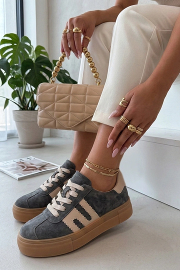 Grijze leren schoenen op platform Filippo 2
