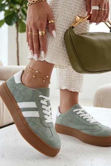 Groene leren sneakers met...