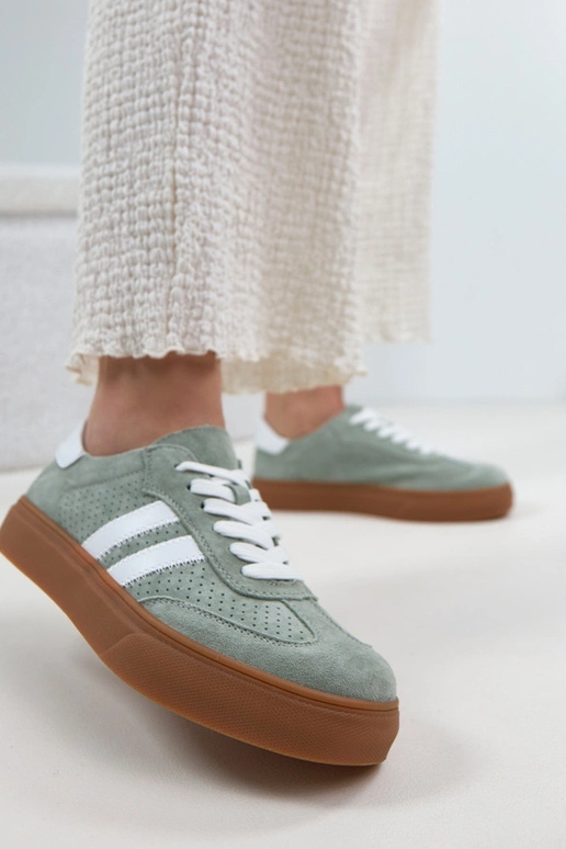 Groene leren sneakers met platform...