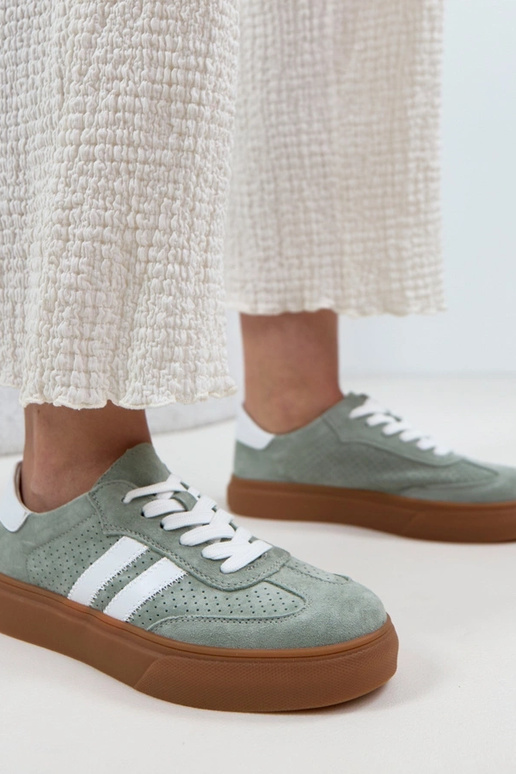 Groene leren sneakers met platform...