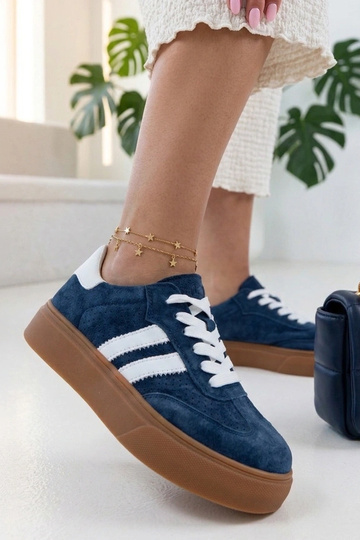 Donkerblauwe leren sneakers met platform Cambell