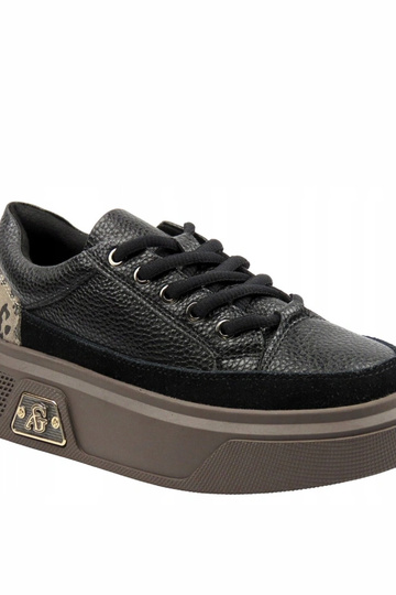 Zwarte leren sneakers met platform Cambell 2
