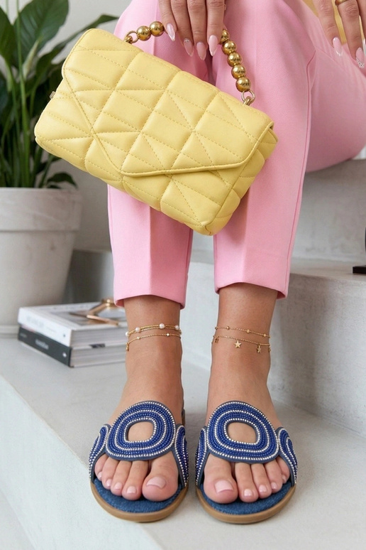 Donkerblauwe klompen versierd met rhinestones Olivia