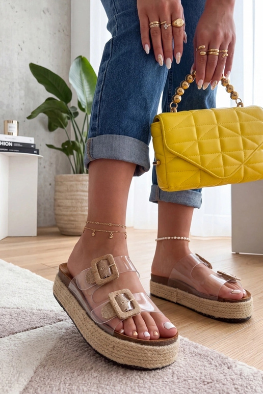 Bruine doorzichtige pantoffels met...