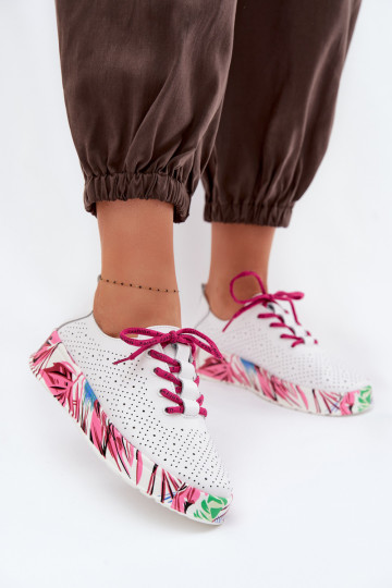 Leren schoenen voor vrouwen met een gemusterde platform in roze Femela 2