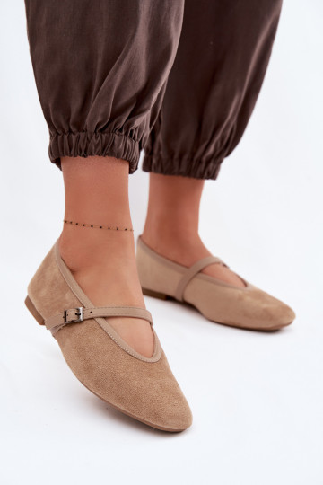 Ballerina's met bandjes van kunstsuede in sandkleur Felora 2