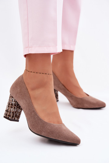 Schoenenvan eco-suèdeu met een stijlvolle hak Sergio Leone PB414 bruine kleur 2