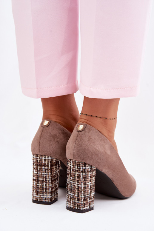 Suede schoenen met een stijlvolle hak Sergio Leone PB216 bruine kleur