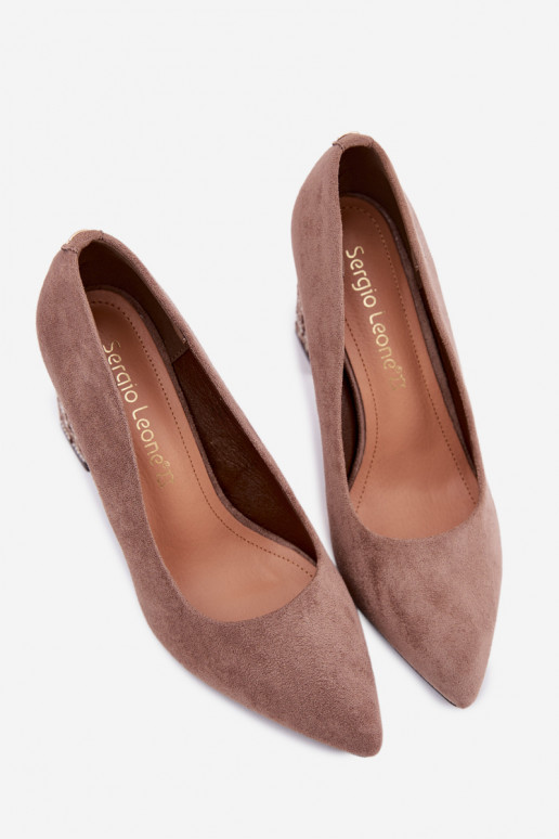 Suede schoenen met een stijlvolle hak Sergio Leone PB216 bruine kleur