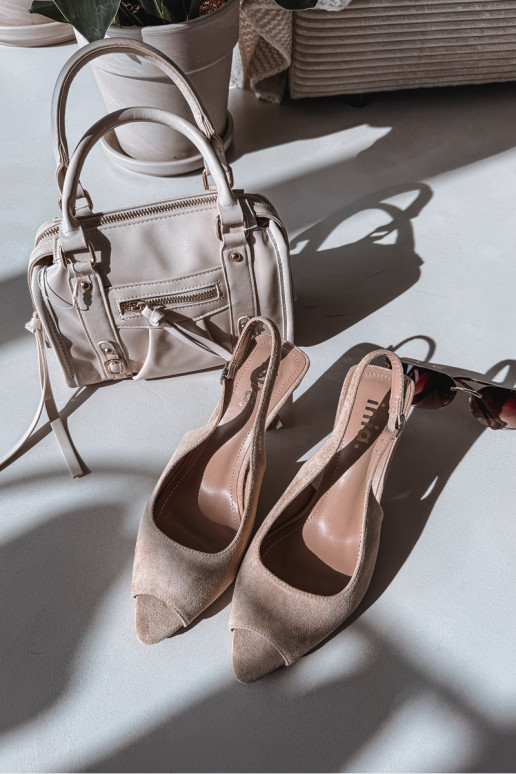 Dames sandalen met dunne hakken van eco-suèdeoIne beige Sevina