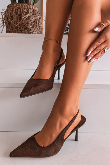 Dames sandalen met dunne hakkenvan eco-suèdeu CzekoladoIne Kevina 2