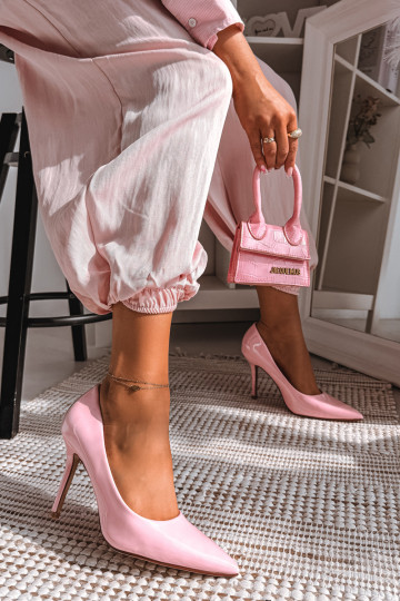 Klassieke lakleren hoge hakken in roze kunstleer Odira