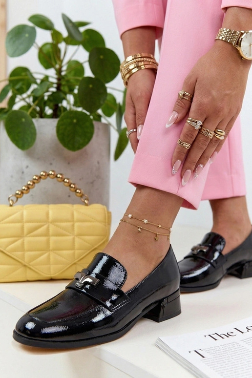 Zwarte elegante lak mocassins met hak...