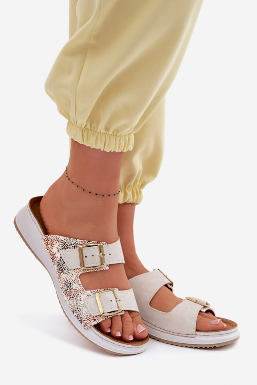 Damespantoffels met gespen Inblu SD000001 ivoor