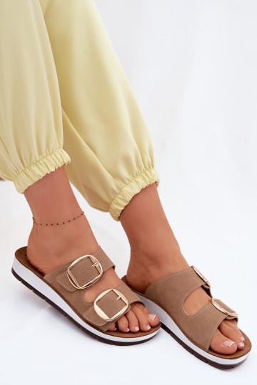 Damespantoffels Ze gouden kleurmi met gespenmi Inblu CP000061 bruine kleur